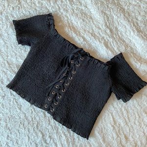 Princess Polly Black Lace-up Smocked Crop Top